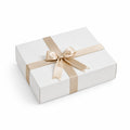 Boîte cadeau 30 x 22 x 8 cm en carton blanc avec ruban satin beige à nœud
