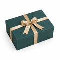 Boîte cadeau rectangulaire 30 x 20 x 10 cm en carton vert foncé avec ruban doré décoratif