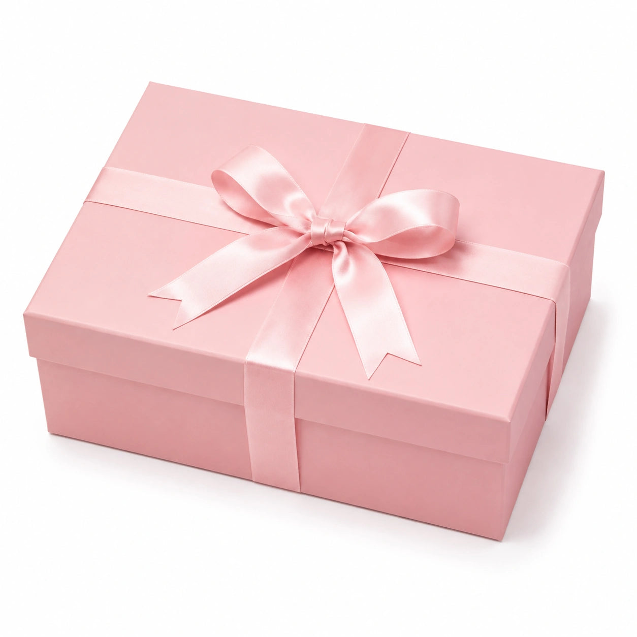 Boîte cadeau 30 x 22 x 10 cm en carton rose avec ruban en satin et couvercle