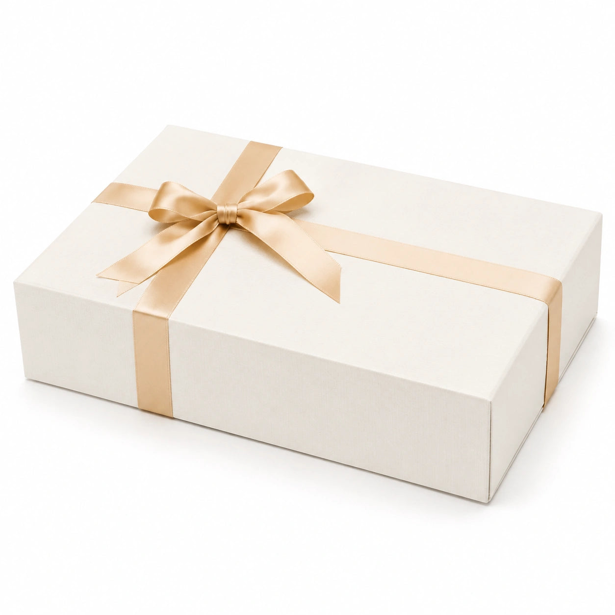 Boîte cadeau 30 x 20 x 8 cm en carton ivoire et doré avec ruban décoratif