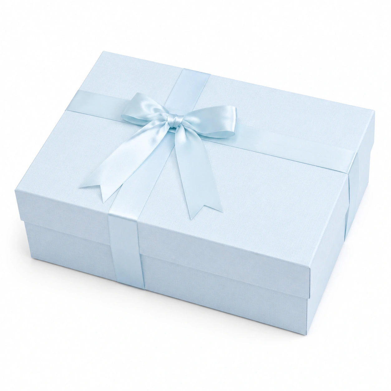 Boîte cadeau 30 x 22 x 10 cm en carton bleu clair avec ruban satiné décoratif