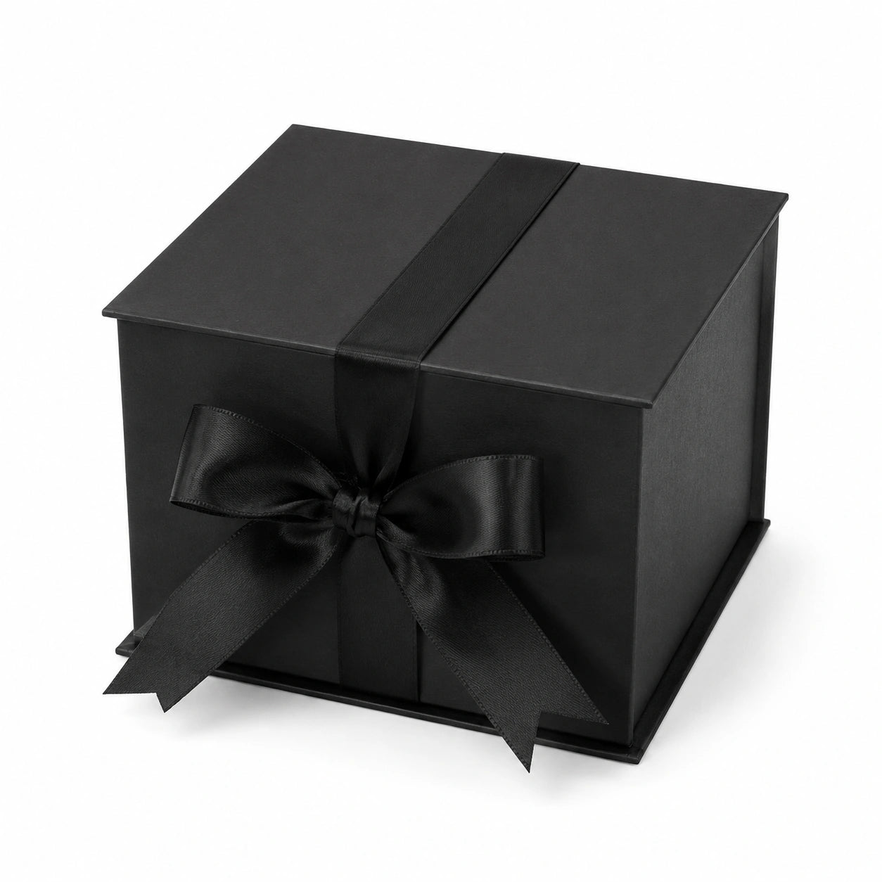 Boîte cadeau 20 x 20 x 20 cm en carton noir avec ruban satin - coffret rigide décoratif
