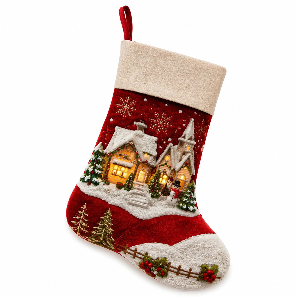 Chaussette de Noël 45 cm rouge et blanche en textile décorative à suspendre