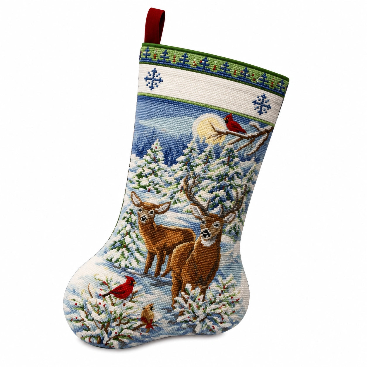 Chaussette de Noël 45 cm textile multicolore à motif hivernal avec boucle de suspension