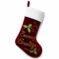 Chaussette de Noël 45 cm en velours rouge et blanc à suspendre avec broderie de houx