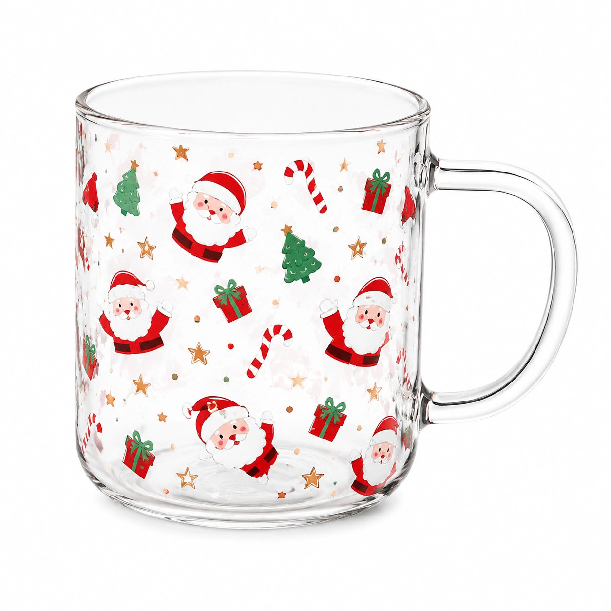 Mug en verre 350 ml transparent motif Noël avec anse