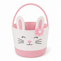 Panier de rangement rond 25 cm en coton blanc et rose style lapin avec poignée