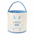 Panier de rangement rond 25 x 28 cm en tissu blanc et bleu avec poignée motif lapin