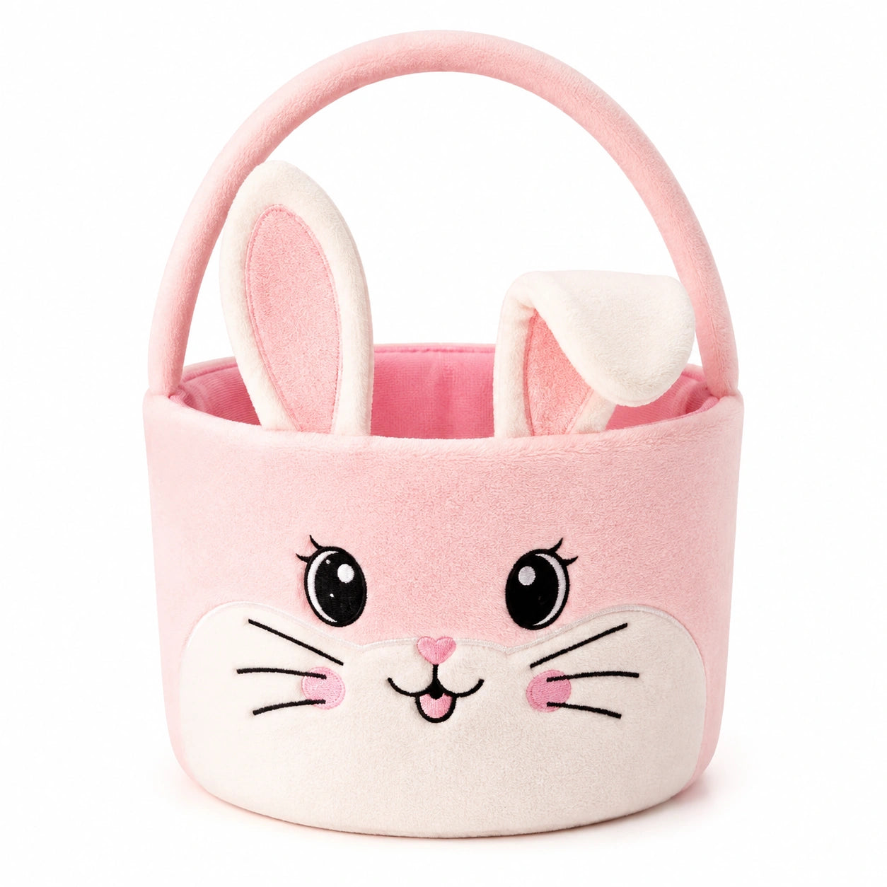 Panier de rangement 20 x 16 cm en polyester rose motif lapin avec anse