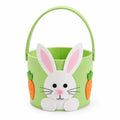 Panier de rangement en feutre vert diamètre 20 cm avec anse motif lapin