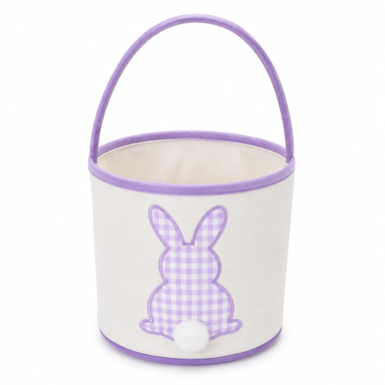 Panier de rangement rond 20 x 18 cm en tissu blanc et violet à anse motif lapin