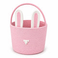 Panier de rangement rond 25 x 20 cm en coton rose et blanc avec anses style lapin