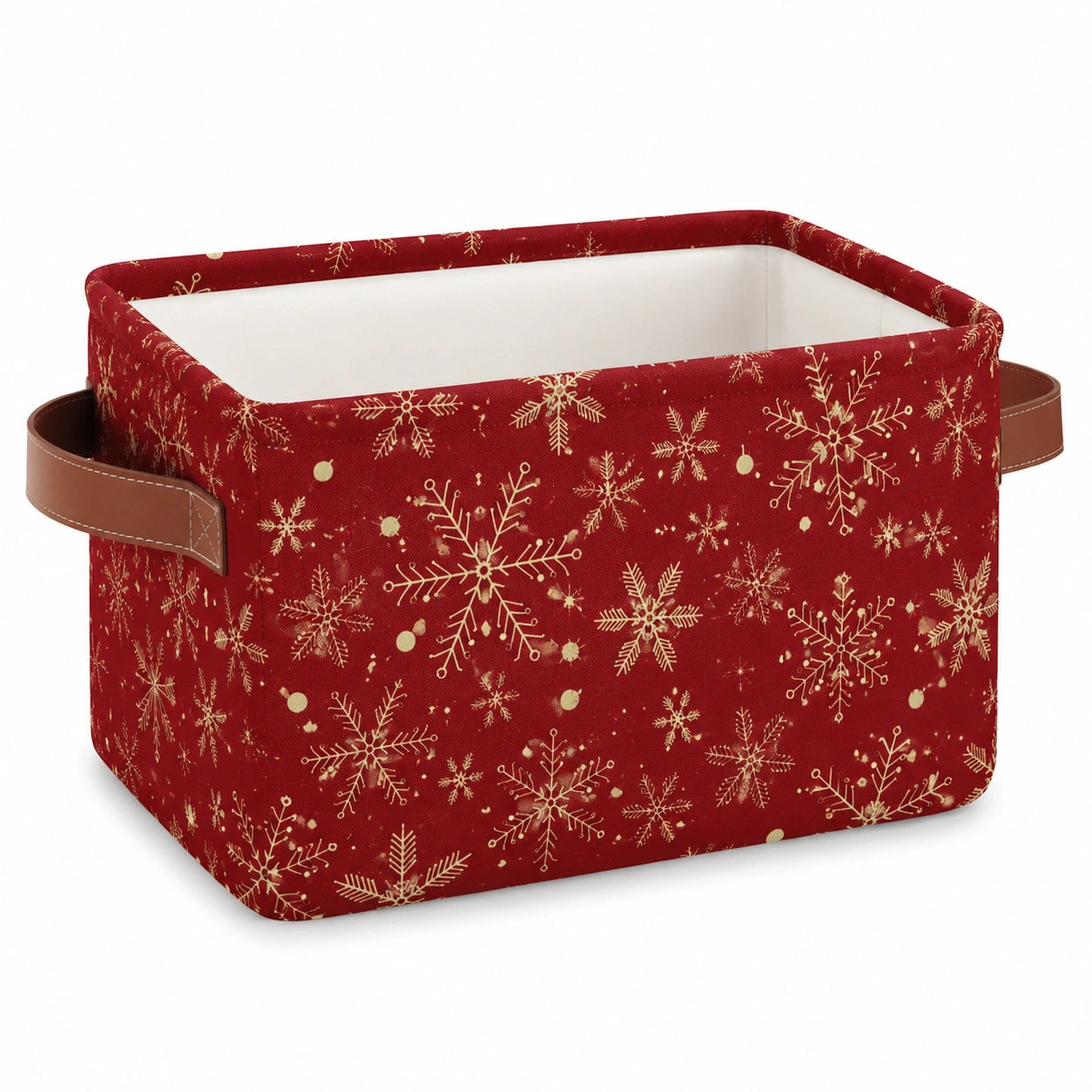 Panier de rangement 30 x 20 x 20 cm en tissu rouge et doré avec poignées style hivernal