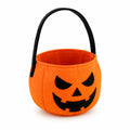 Sac à friandises 20 cm en feutrine orange à motif citrouille avec anse