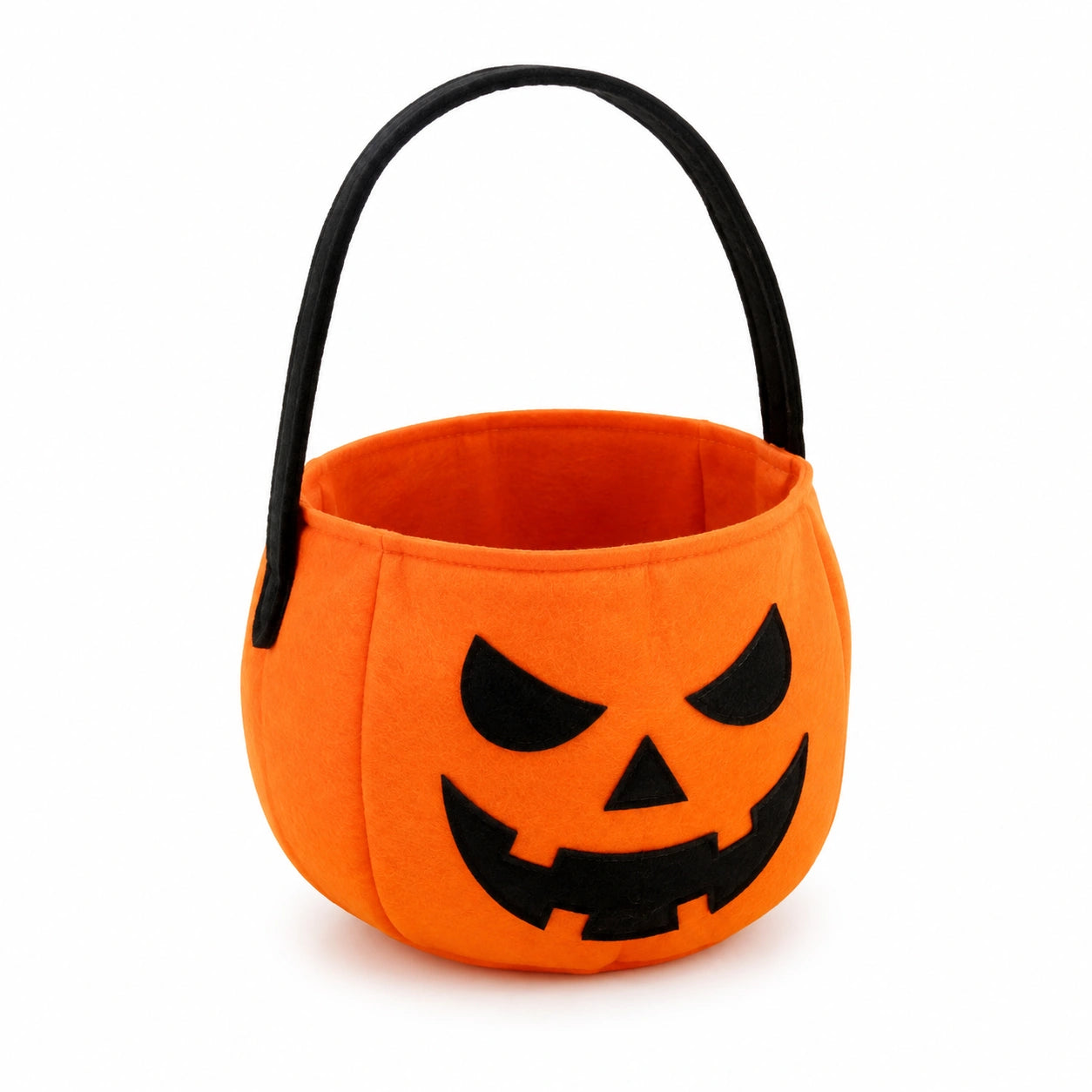 Sac à friandises 20 cm en feutrine orange à motif citrouille avec anse