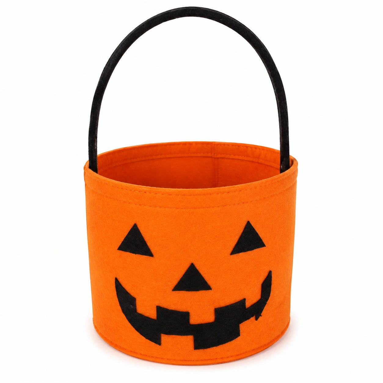 Panier de rangement rond 20 x 18 cm en feutre orange et noir à motif citrouille avec anse