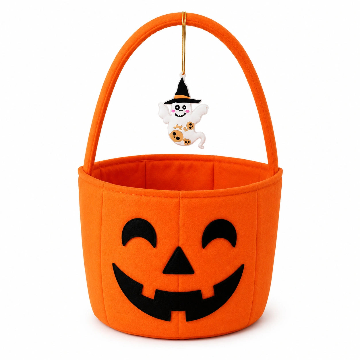 Panier de collecte rond 25 x 20 cm en feutre orange motif citrouille style festif