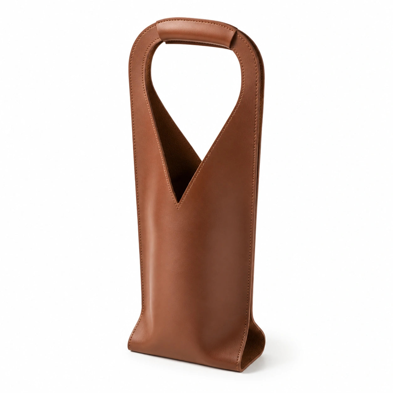 Sac porte-bouteille 10 x 10 x 38 cm en similicuir marron à poignée pour transport