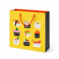 Sac cadeau 32 x 12 x 26 cm en papier jaune à motif sushi avec poignées corde
