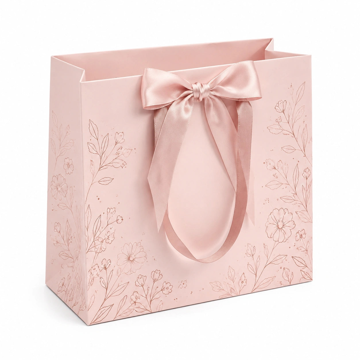 Sac cadeau 30 x 12 x 25 cm en papier rose à motif floral avec ruban en satin